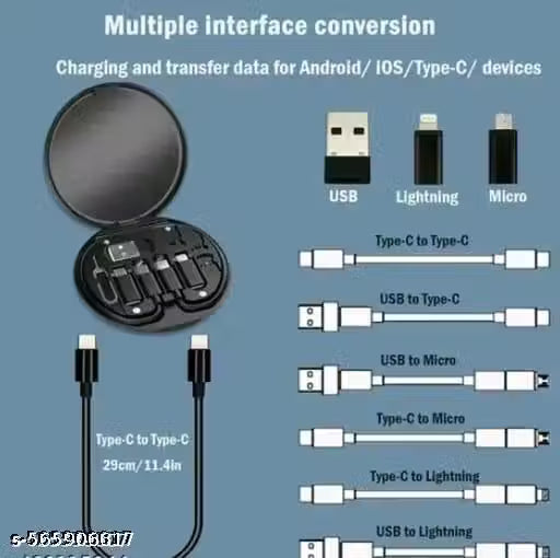 5-in-1 Multi Charging Cable Kit – USB C, Lightning, Micro USB + Adapter Set