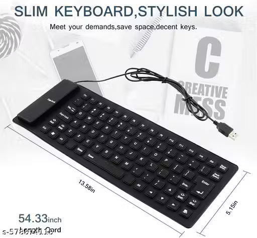 Foldable Silicone Keyboard, USB Waterproof Travel Gaming Wired Keypad, Rollup Wired Folding Keyboard Compatible with Windows, PC, Laptop, Mac Notebook Full Size (Black) (Flexible)