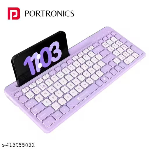Portronics Bubble Square Wireless Keyboard with Bluetooth + 2.4 GHz USB Receiver (Dual Connectivity), Pair 3 Devices Max, Multimedia Hotkeys, for Laptop, PC, Smartphone, Tablet (Purple)